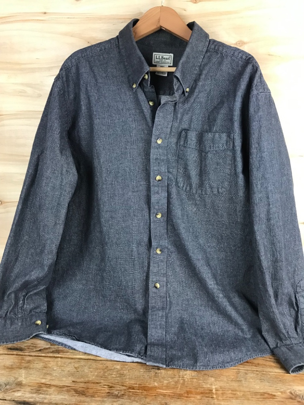 VTG LL Bean Button Up Mens Size Large Charcoal Gray Work Shirt Hong Kong